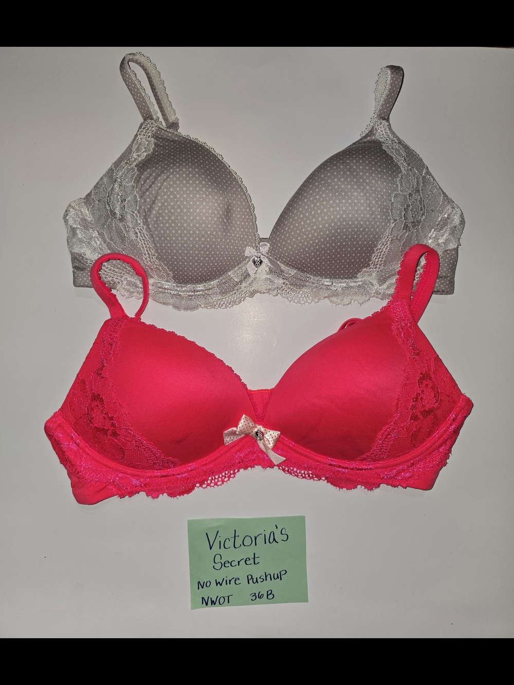 Victoria's Secret Lace Trim Push-Up Bra Duo - Hot Pink & Light Gray